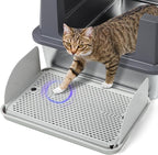 Cat Litter Box Step, Cat Step with Detachable Splash-Proof Baffles, Grey | Litter Box Ramp with Filter Function, Litter Catcher for Kittens & Elderly Cats, Non-Slip Cat Litter Mat Pedal, Easy to Clean
