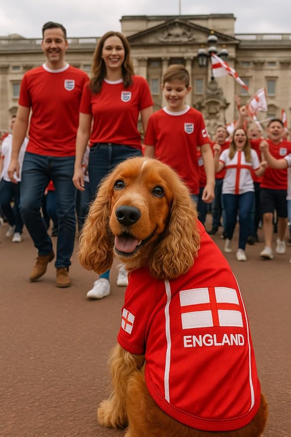 Parisian Pet Team England Dog Jersey - Breathable Mesh Puppy Football Jersey - Lightweight Stretch Sporty Dog Clothes - Summer Shirts for Medium Dogs - Soccer Jersey for Dogs - Sportswear Pet Clothes