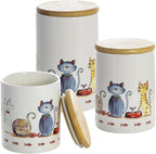 SPOTTED DOG GIFT COMPANY Canisters Sets for the Kitchen Countertop, 3-Piece Airtight Ceramic Food Storage Containers with Lids for Coffee Tea Sugar, Gifts for People Who Love Cats