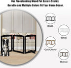 LZRS 3-Panel Freestanding Wooden Dog Gate—30" Tall Foldable Pet Barrier with Support Feet, Chew-Resistant Solid Hardwood & Steel Wire Safety Fence for Doorways, Hallways, and Stairs, Black