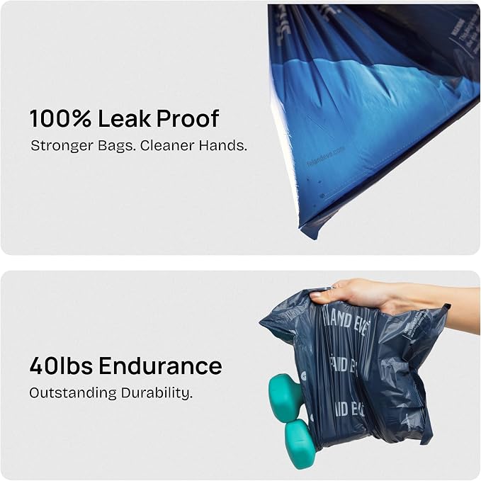 Fei & Eve Dog Poop Bags 8 Rolls, Extra Thick 25 Micron & 100% Leak-Proof | Unscented, Full Blackout & Odor-Locking, Stretch Resistant, Easy to Tear off, Waste Bags