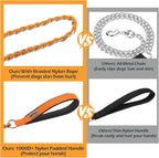 Chain Dog Leash Chew Proof Metal Leash for Medium Large Dogs, Chain Link Dog Anti Chew 5.2FT / 4FT Strong Anti Bite Comfortable Soft Padded Handle (Orange, 4FT(80-150lb))