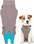 Suitical - The Original Dog Surgery Recovery Suit - Replace E-Collar & Cone - Spay, Neuter, Wounds, Prevent Licking - Small+ Neck to Tail 19.3-22.4in - Chest 25-35.5in - Weight 33-42lbs Sandstone Grey