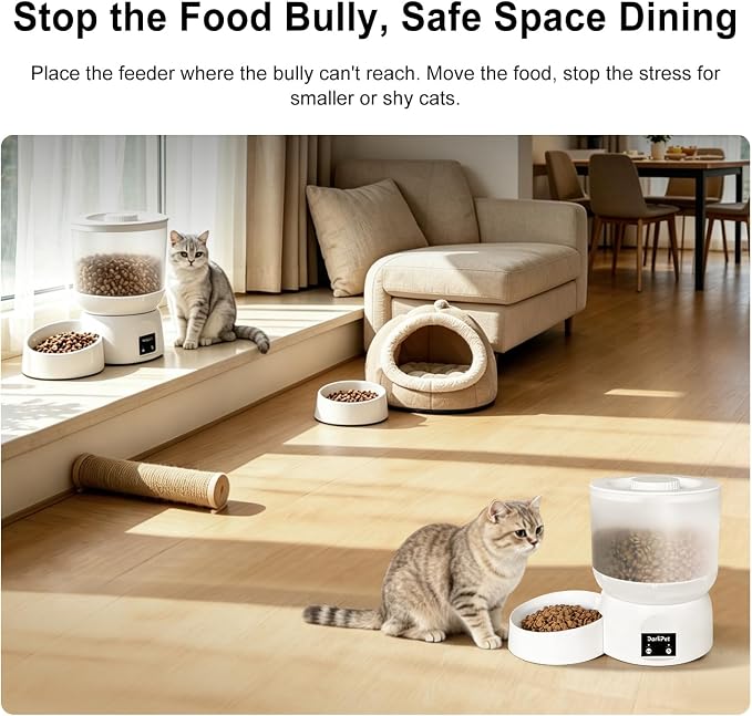Automatic Cat Feeder,WiFi Auto Cat Feeder for Cats & Small Dogs | 24/7 WiFi Remote Access,180-Day Battery Life,Rechargeable Battery,Slow Feed Mode,Triple Fresh Seal, Quiet Dispensing, 2.5L