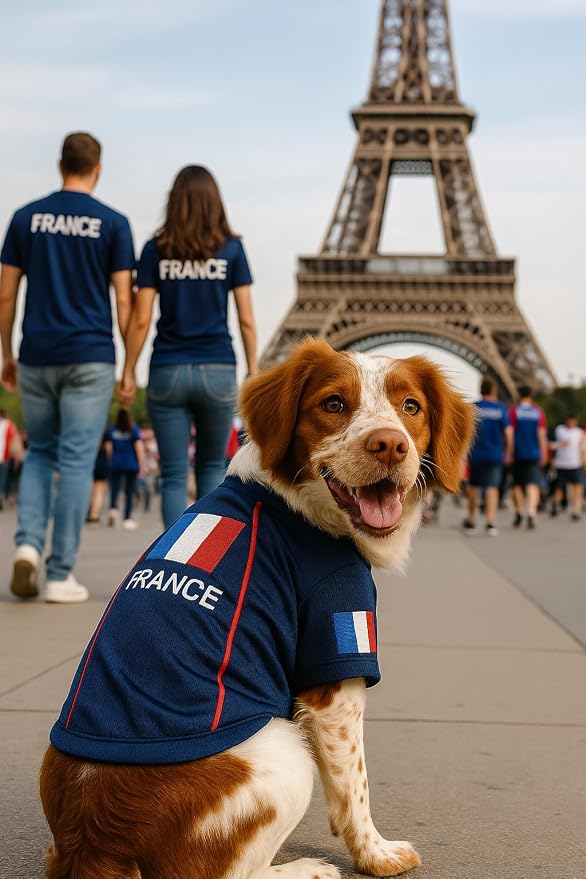 Parisian Pet Team France Dog Jersey - Breathable Mesh Puppy Football Jersey - Lightweight Stretch Sporty Dog Clothes - Summer Shirts for Small Dogs - Soccer Jersey for Dogs - Sportswear Pet Clothes
