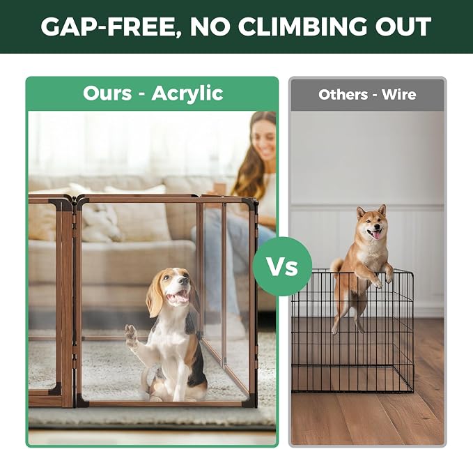 FXW AuraSpace Pro Clear Acrylic Indoor Dog Playpen, 32" H, 8 Panels | Open View, No Climbing Bars, Heavy-duty Metal, DIY Layouts, Easy Access, For Small & Medium Dogs, Patented