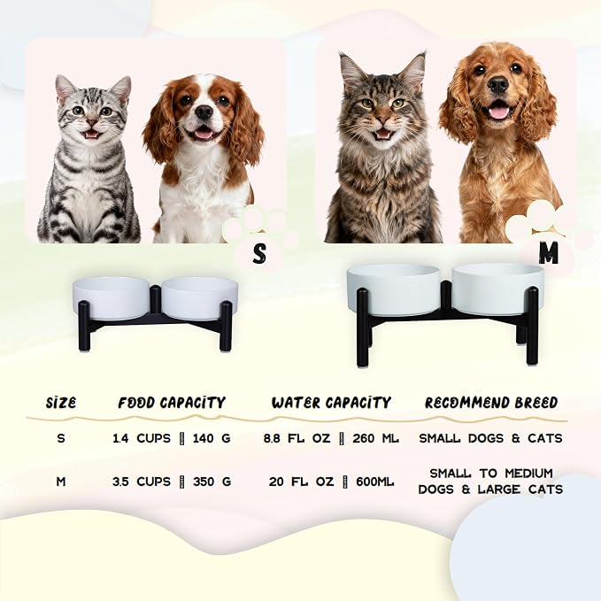 Ceramic Elevated Dog Bowl Set - Dog Feeder Station with Cute-Style Double Bowls for Small and Medium Size Breed - Non-Slip Raised Dish for Food and Water Feeding- 6 Inch - 3.5 Cups / 20 fl oz - Green