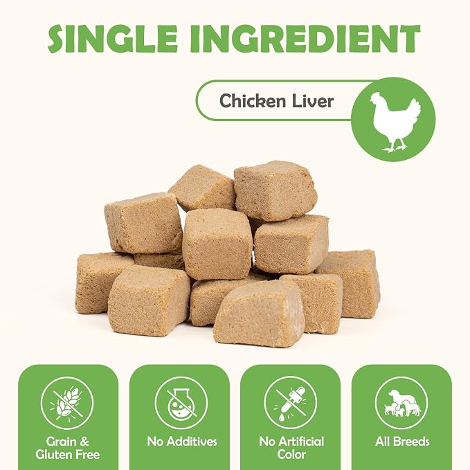 Freeze-Dried Chicken Liver Treats for Dogs and Cats, 6 oz | Single Ingredient, High Protein Recipe, Grain-Free Snack, Food Topper Use, Training Treats
