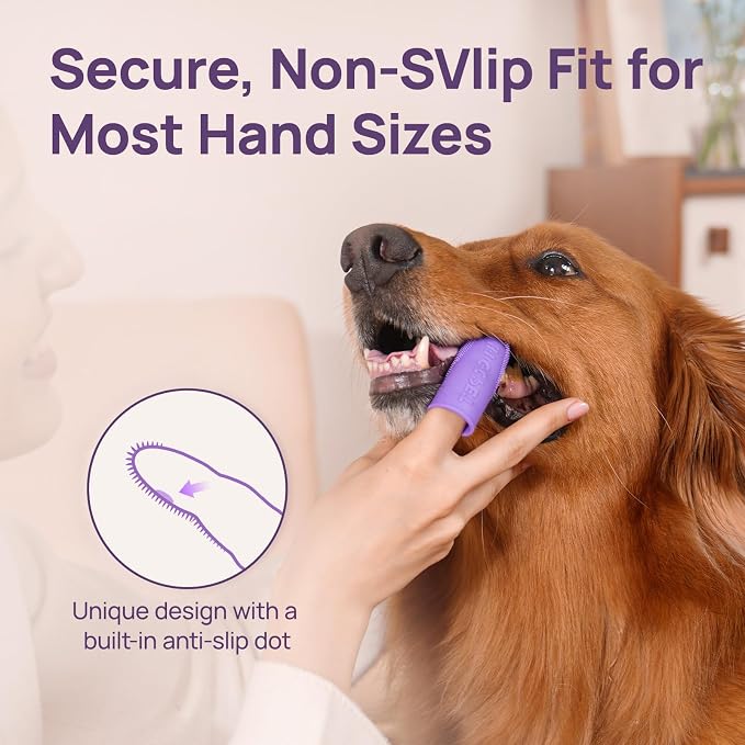 HICC PET Dog Finger Toothbrush, Dual-Sided Soft Silicone, 2-Pack | Ergonomic anti-slip finger toothbrush for medium and large dogs, providing a comfortable grip and better brushing control.