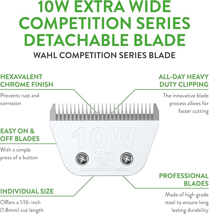 Wahl Professional Animal Competition Blade, 2377-100, 10 W | Extra Wide, Detachable Blade with 1/16 in Cut Length