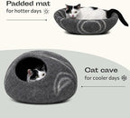 MEOWFIA Cat Cave – Premium Felt Cat Bed Bed Enclosure for Indoor Cats, Handmade Merino Wool (Dark Grey, Medium)