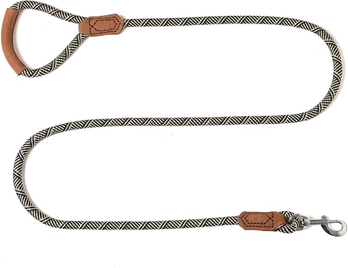 Mile High Life Dog Leash with Genuine Leather Handle, 6 FT/5 FT/4 FT | Leather Grip Rope Leash, Heavy Duty 360° Swivel Metal Clasp, for Small Medium & Large Dogs