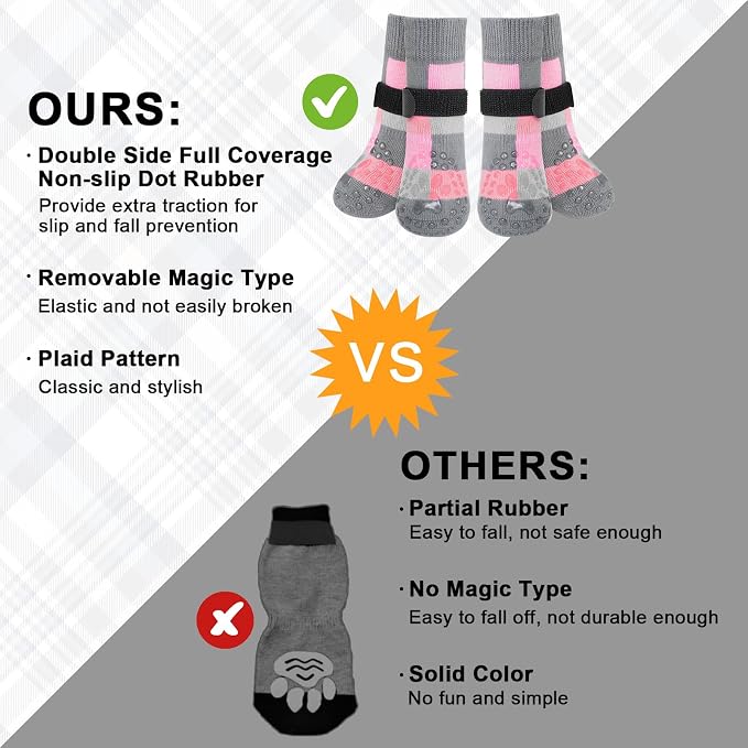 BEAUTYZOO Non Slip Dog Socks to Prevent Licking Paws, Dog Shoes Booties for Hardwood Floors Anti Slip-Thick Grip Works Even When Twisted-Paw Protector for Cold Pavement Small Medium Large Senior Dogs