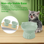 Elevated Cat Bowls 2-Pack, Ceramic Raised Cat Food & Water Dishes - Extra Wide & Shallow Whisker-Friendly Design, Anti-Vomit & Easy Digestion, Lead/Cadmium-Free, Microwave & Dishwasher Safe (Green)