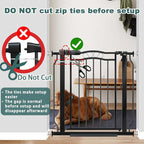 Fairy Baby 29.5"-43.7" Extra Wide Baby Gate for Stairs, Pressure Mounted Dog Gate for Doorways, Auto Close Metal Pet Gate with Arch Design for Puppy, No Drill Child Gate with Walk Thru Door, Black