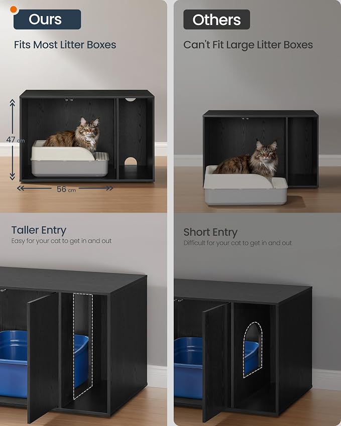 SONGMICS Home Cat Litter Box Enclosure, Particleboard Hidden Litter Furniture, Tool-Free Assembly, 31.5 x 19.7 x 19.7 Inch, Black Discreet Cat House, Kadin Collection UPCL013B03S