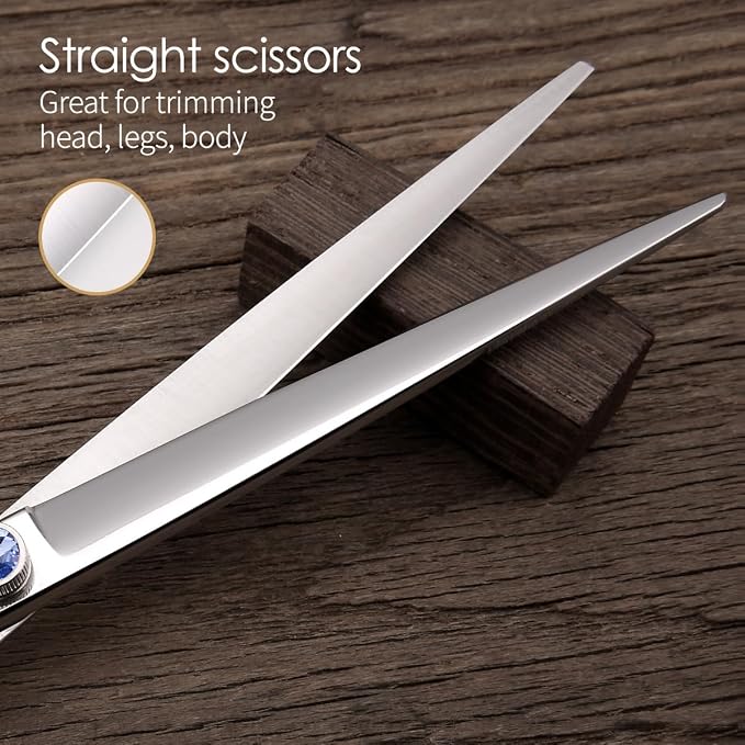 Left Handed Dog Grooming Scissors Kit 7 in Professional Curved Thinning Straight Shears 3pcs Set for Grooming Dogs Cat Pet Japanese 440C Stainless Steel(7.0'' Kit, 4Pcs)