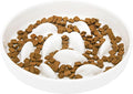 Ceramic Slow Feeder Cat Bowl 6.3" Wide (White) | Anti-Gulping & Keep Fit, Dishwasher Safe, For Dry and Wet Food, For Cats and Small Dogs, Shallow Bottom Puzzle Feeder