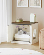 Hzuaneri Cat Litter Box Enclosure, Hidden Litter Box Furniture with Divider | Wooden Cat Cabinet with Removable Dividers, Reversible Entrance Left or Right Side, Cat Washroom, Rustic White Brown CB84514X