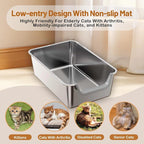 Stainless Steel Cat Litter Box, Steel Litter Pan with Curved Low Entry, Leak Proof 6 Inch High Side for Urine, Easy Entry for Kittens Older Cats, No Slip, 23.6" x 15.7" x 7.9", Grey