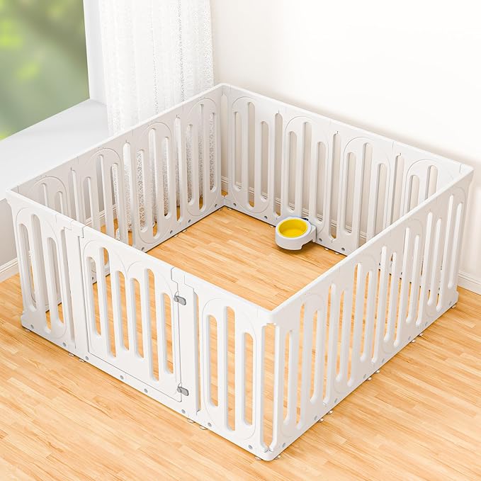 23.6" Dog Playpen for Puppies and Small Dogs, 15 Panel Indoor Pet Fence with Door&Feeding Bowl, Remove Puppy Exercise Pen, Non-Slip Dog Enclosure for Home, Apartment, Rabbit and Small Pets, White