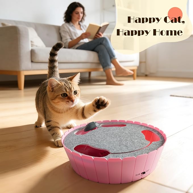 Pawaboo Interactive Cat Toy with Running Mouse, Automatic Track Kitten Toy | Electronic Motion Cat Toy for Indoor Cats, Pop and Play Hide Seek Cats Toys Hunting Mouse for Kitty Play Exercise, Pink
