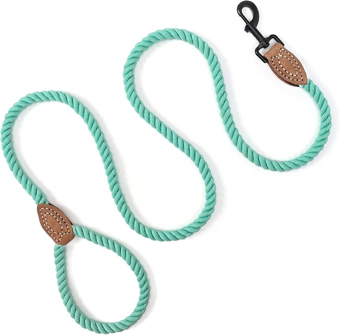 Mile High Life Dog Leash Braided Cotton Rope with Leather-Reinforced Ends | Rust-proof 360° swivel clasp, Heavy-duty for medium/large breeds. Great for weddings, daily walks (4 FT, 1/2", Green)