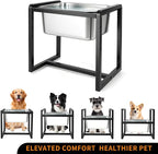 Adjustable Height Elevated Large Dog Water Bowls with Stainless Steel Bowls and Metal Stand，4-Level (8/10/12/14 Inches) Pet Bowl for Dogs for Large Medium Dogs - Durable, Easy to Clean (2.4gallon)