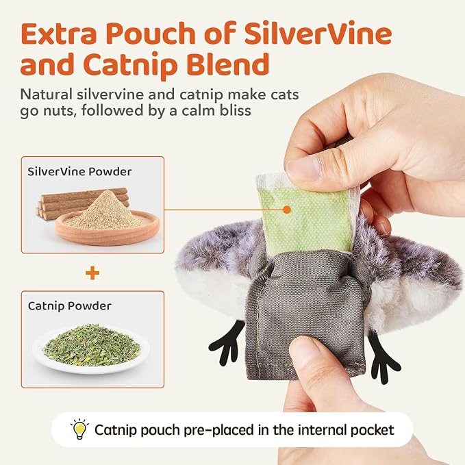 Potaroma Cat Toys Flapping Bird (No Flying), Lifelike Sandpiper Chirp Tweet, Rechargeable Touch Activated Kitten Toy Interactive Cat Exercise Toys for All Breeds Cat Kicker Catnip Toys 4.0" | Lifelike Sandpiper Chirp, Touch Activated, Rechargeable Kitt...