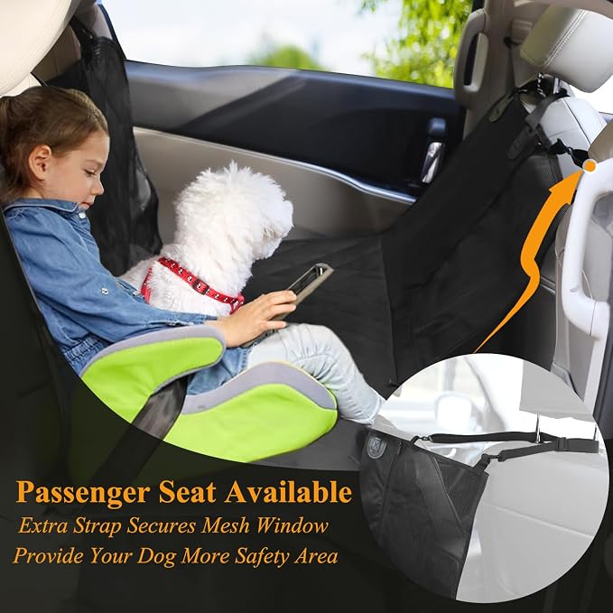 VIVAGLORY Dog Seat Cover for Back Seat, Mesh Visual Window with Extra Strap & Buckles for Safety, Heavy Duty Car Seat Covers with Side Flaps, Universal fit for Most Cars, Black S | Seat Cover for Car Suv & Truck, Back Backseat Split Hair Resistant Prot...
