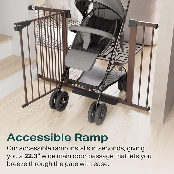 Cumbor 30-40.6 in Baby Gate for Stairs and Doorways, Dog Gate Indoor Brown | Mom's Choice Awards Winner, Auto Close, Double Lock, Safety Child Gate for Toddlers & Pets, Pressure or Hardware Mounted