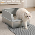 Stainless Steel Litter Box, XL High Sided Enclosed Cat Litter Boxes with Lid for Big Cats, Anti-Urine Leakage Includes Litter Mat & Metal Scoop
