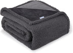 Waterproof Dog Blanket for Large Dogs - Reversible Washable Pet Blanket, Soft Sherpa Fleece Furniture Protector, Cat Throw Bed Couch, Grey, 60"x80"