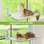 Zoratoo 2PC Cat Window Perch, Foldable & Cordless with Metal Frame, M Gray | 2-in-1 Reversible Cover, Removable for Machine Wash, Stable Window Resting Seat with Large Suction Cups for Indoor Cats