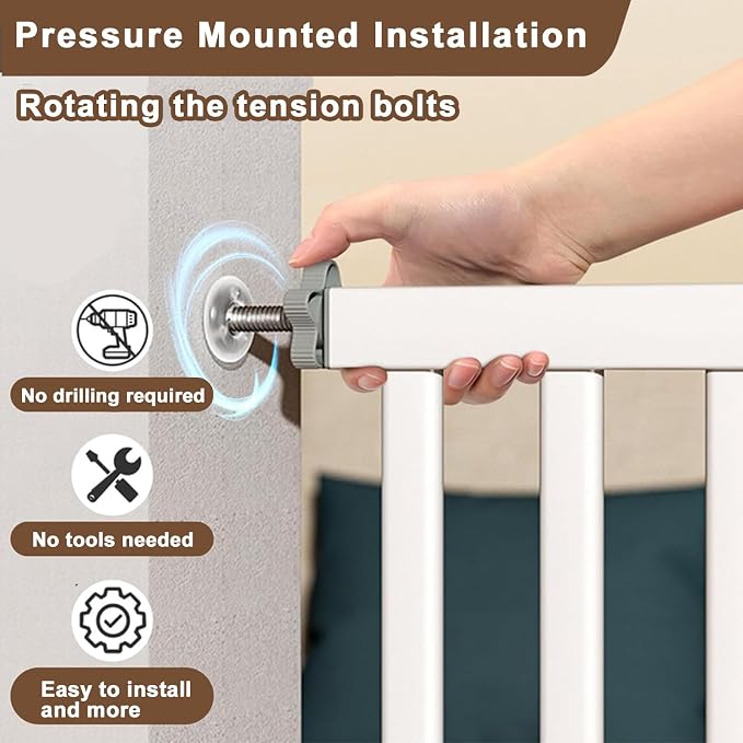41'' Extra Tall Baby Gate for Large Dogs Pets Indoor No Jumping Over, 46-54.7'' Wide Heavy Duty Puppy Gate for Doorways, Pressure Mounted Metal Gate for Child Toddler No Tools Needed(White)