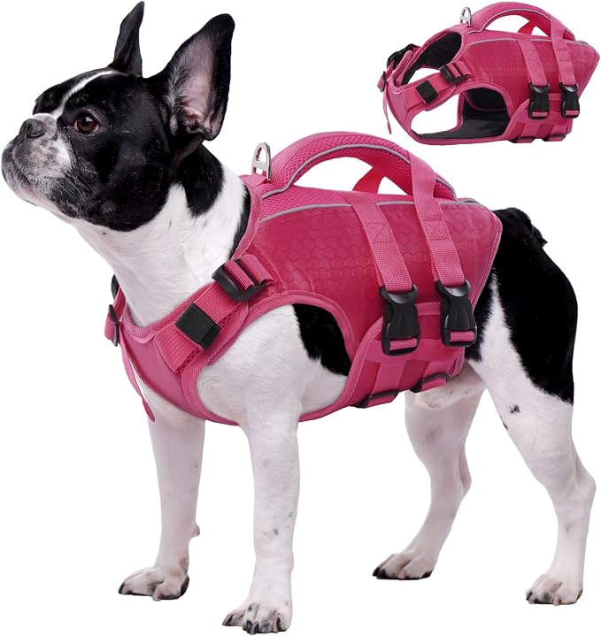 Kuoser Dog Life Jacket, High Flotation Reflective Dog Life Vest, Rose, S | Adjustable Dog Lifejackets for Small Medium Large Dogs, Lifevest with Rescue Handle for Swimming, Boating, Lake, Beach & Pool