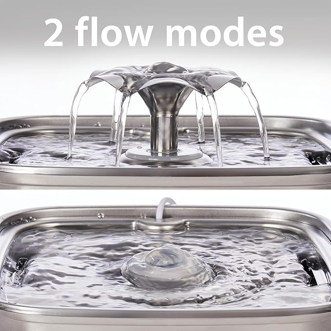 Veken Innovation Award Winner Stainless Steel Cat Water Fountain, 108oz | Automatic Pet Fountain Dog Water Dispenser with 6 Replacement Filters & Silicone Mat for Cats, Dogs, Multiple Pets (Silver)
