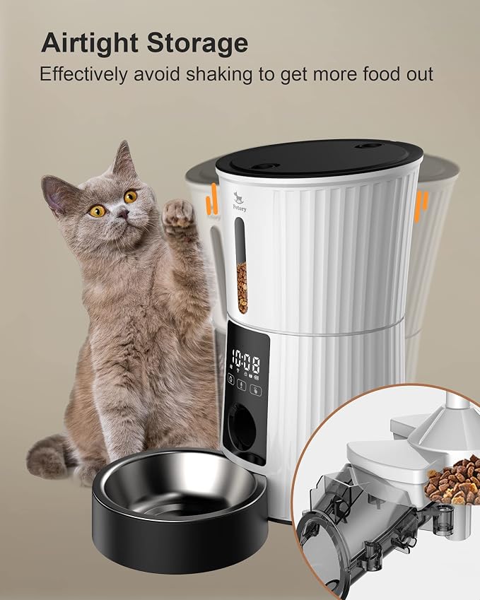 Petory Automatic Cat Feeder - 2.4G WiFi Pet Feeder for Cats and Small Dogs | 4L, Up to 10 Meals Daily, Programmable Portion Control, Dual Power Supply, 10-Second Voice Recorder