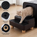 Adjustable Litter Box Step, Cat Litter Box Ramp/Catcher with Wooden Feet | 2 Steps,Fits Automatic Litter Box Steps, Filter Function, Anti-Tracking, Easy to Clean, For Small & Elderly Cats