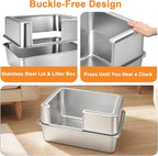 Stainless Steel Cat Litter Box with Metal Lid,Anti-Urine Leakage,High Side