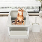 RIZZARI Stainless Litter Box Semi-Closed: Odorless, Large, Easy Clean | High Splash Guard / Non-Stick Steel Pan / 20L Capacity / Raised Step / Fits Any Room / Multi-Cat Use