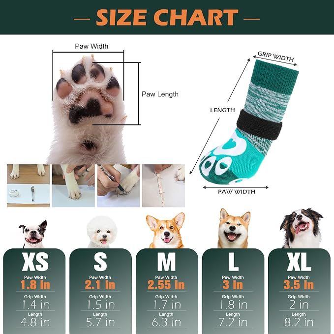 EXPAWLORER Dog Socks to Prevent Licking Paws with Grippers for Hardwood Floors Anti Slip,Glow-in-the-Dark Dog Summer Shoes Booties Boots & Paw Protectors for Small Medium Large Senior Dogs Green XL