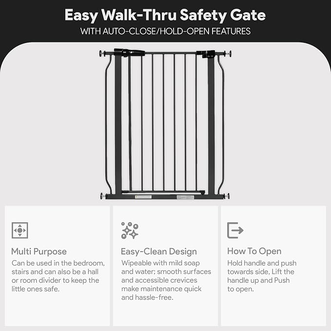 BalanceFrom Easy Walk-Thru Baby Safety Gate, Fits 29.1" to 33.8" Openings | with Hold-Open and Auto-Close – Adjustable Steel Barrier for Stairs, Doorways, and Hallways, No Drilling Installation