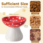 Mushroom Cat Bowl,Whisker Fatigue Cat Bowl,Cute Cat Bowls,Elevated Cat Food Bowl, Lead & Cadmium Free Ceramic Cat Bowls for Food and Water. (Red+Black)