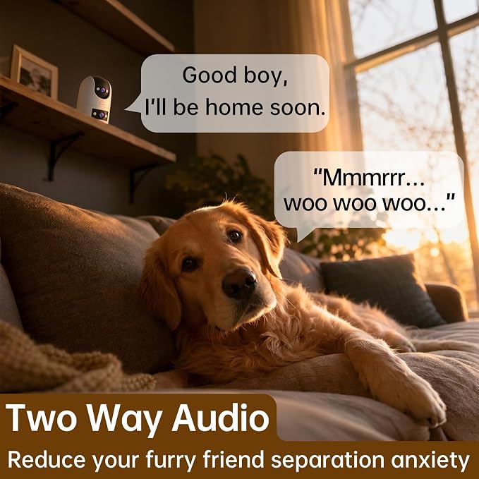 JOOAN 2K Dual Lens Indoor Outdoor Security Camera, 5GHz/2.4GHz WiFi, PTZ Auto Tracking, Motion Detection, 2-Way Audio, IP66 Waterproof, for Baby/Dog/Cat/Elderly, Multi-User Shared