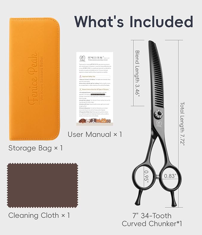 Professional Dog Grooming Scissors Pet Curved Chunker Shears 7.0'' Extremely Sharp Blades 440C Steel Thinning Scissors Durable Smooth Motion & Fine Cut for Dogs and Cats(Gold)