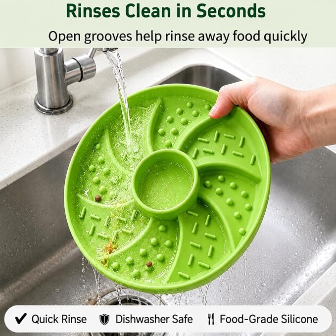 Slow Feeder Dog Bowl Silicone Suction Cup Anti Spill Dogs Cats Light Green