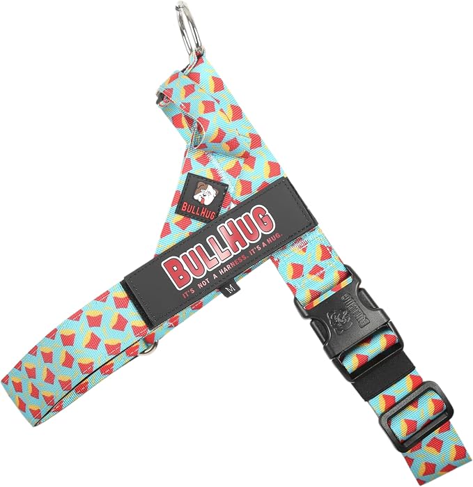 BULLHUG Adjustable Dog Harness– No Pull, No Choke – for English Bulldogs, French Bulldogs, Pugs & Broad-Chested Breeds – Easy, Safe Walks (Fries, Medium)