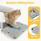 Cat Litter Box Step, Large Cat Step Ramp with Filter Function, Grey | Double Layer Litter Box Ramp, Litter Catcher for Kittens & Elderly Cats, Non-Slip Cat Litter Mat Pedal, Easy to Clean