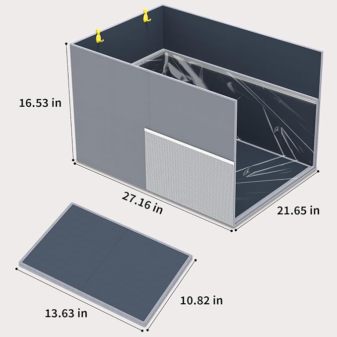 Aokeyee Waterproof Cat Litter Box Enclosure Splash Guard, 27"x22"x17" | Removable PVC Mat with 2 Hooks, Foldable Anti-Leakage Dust Control